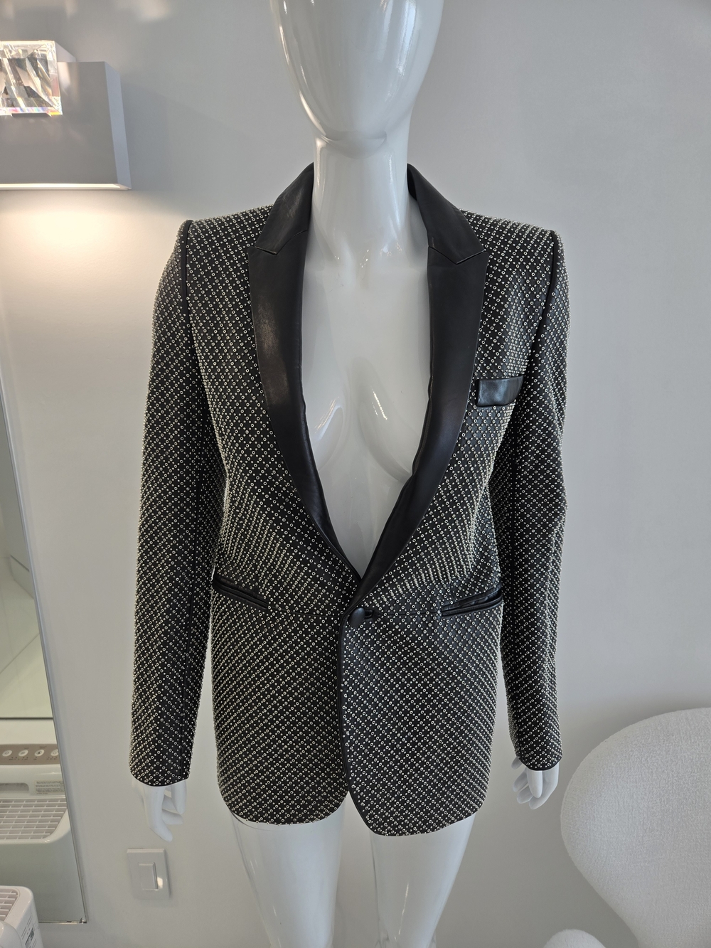 Stunning Saint Laurent Black Leather Blazer Jacket With Grommets/Studs Detailing